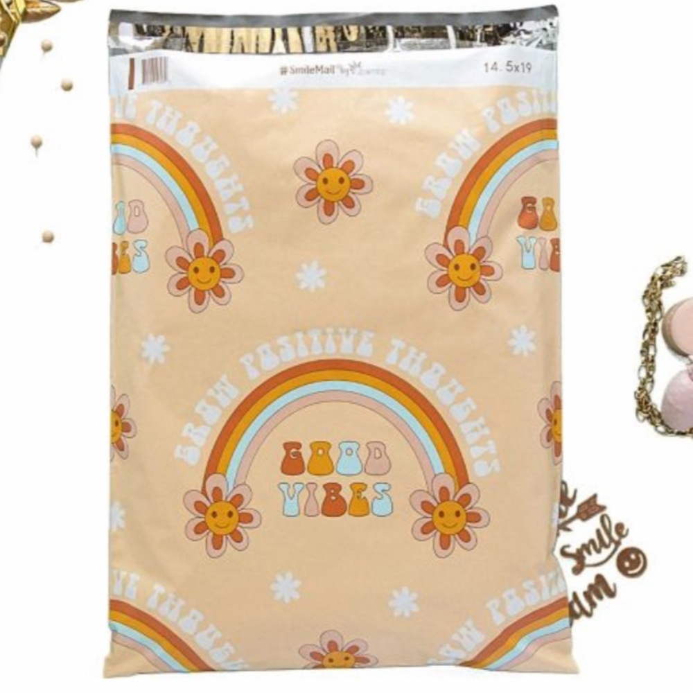 10 (14.5” x 19”) XXL Good Vibes Rainbow Poly Nailers Poly Bags Shipping Bags - Picture 2 of 2